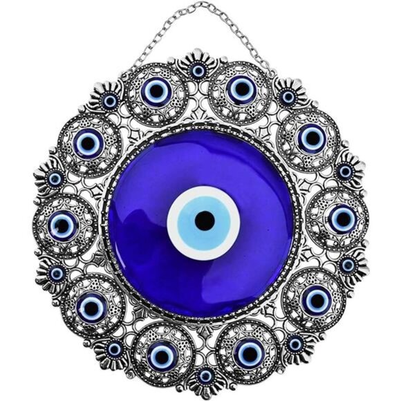 Turkish X-Large Glass Blue Evil Eye Wall Hanging Ornament with Round Eye Design - Picture 1 of 4